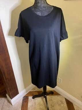 Old Navy Black Midi T-Shirt Dress with Rolled Sleeves